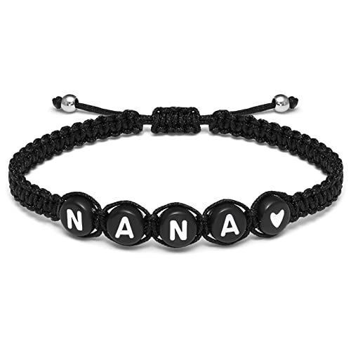 Image of Braided Rope Bracelet Adjustable Jewelry for Family Sisters Mom Grandma BFF | Adjustable black woven rope bracelets with personalized letter engraving.gifts for family, sisters, grandma & best friends
