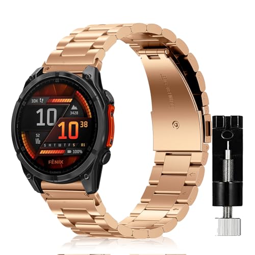 #VerdientProvisionen<br>QuickFit 26mm Armband für Garmin Enduro 3/Fenix 8 51mm/Descent Mk3i/tactix 7 Amoled Metall Ersatzarmband Uhrenarmband für Garmin Epix 2 Pro 51mm/Fenix 7X Pro Solar/Fenix 7X Roségold