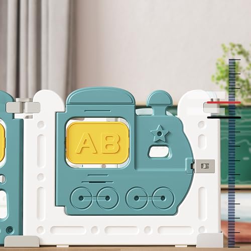 Image of Dawnwake Assembly-Free 14 Panel Playard, Baby Playpen Fence with Crawling Mat and Football for Baby Upto 8 Years with Safety Locking Door & Drawing Board (150x150cm, Foldable) -Green