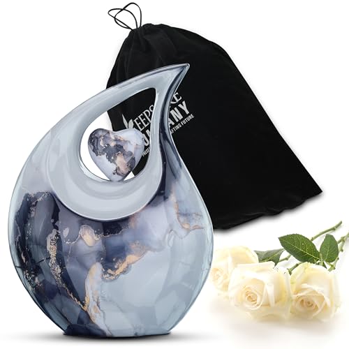 Grey Multicolor Tear Drop Urn for Ash - Heart Urns for Human Ashes Adult -Cremation Urns for Adult Ashes -Decorative Urns - 10 Inches high and 2.5 litres Volume.