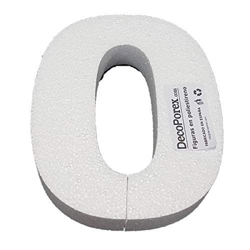 Numéro 0 en polystyrène expansé de 20 cm de hauteur pour décorations, travaux manuels, anniversaires et événements.