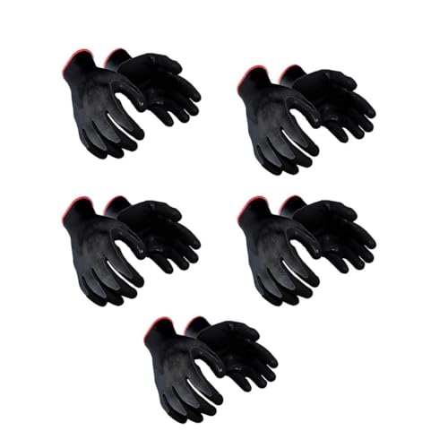 Image of 5Pair Nylon Knitted Latex Rubber Coated Safety Hand Protection Working Gloves For Anti Cut Heat & Fire Resistant Industrial Gloves For Men Women (PACK OF 10Gloves) (black-nylon-5pair)