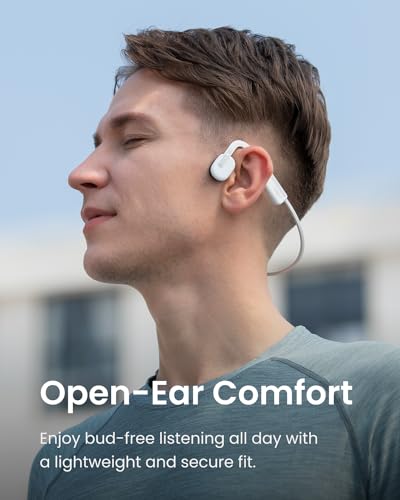 Image of SHOKZ OpenMove Bluetooth Wireless Headphones with Mic, Bone Conduction Wireless Headset with 6H Playtime, IP55 Waterproof Sports Headphones for Running, Workout, Yoga (Alpine White)