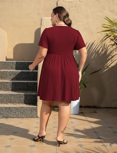 Image of Manllenshie Womens Plus Size Summer Dress Casual Short Sleeves Deep V Neck Twist Knot Front Flowy Dress with Pockets