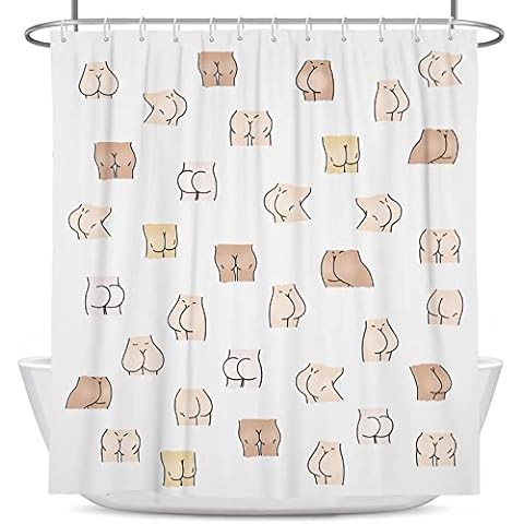 Coxila Funny Shower Curtain for Adults Cute Butt Funky Shower Curtains Bathroom Fun Hilarious Bathtub Decor 60 x 72 Inch Polyester Fabric 12 Pack Plastic Hooks Cover