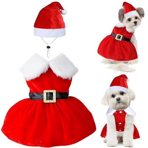 GOYOSWA Dog Christmas Dress and Santa Hat Set