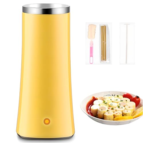 Versatile Electric Egg Roll Maker for Perfect Breakfast, 360° Heating, Includes Cleaning Brush, Oiling Rod & Bamboo Skewer - Yellow