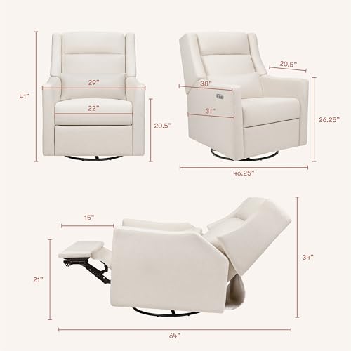 babyletto Kiwi Plus Electric Power Glider Recliner Nursery Chair w/USB Ports - Water & Stain Resistant Glider Rocking Chair for Nursery - GREENGUARD Gold Certified 270° Swivel Rocker Recliner - Cream