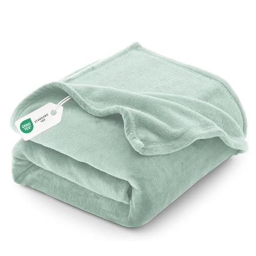 CozyLux Plaid Couverture Polaire en Flanelle 260 g/m², Couverture lit Jete de Canape 2 Personnes, Jeté de Canapé 150x200 cm, Grand Canapé Chaud et Doux - Vert Clair