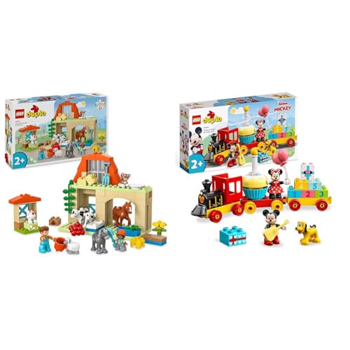 LEGO DUPLO Town Caring for Animals at the Farm Toys for Toddlers, Farmhouse with Horse & 10941 DUPLO Disney Mickey & Minnie Birthday Train, Building Toys for Toddlers