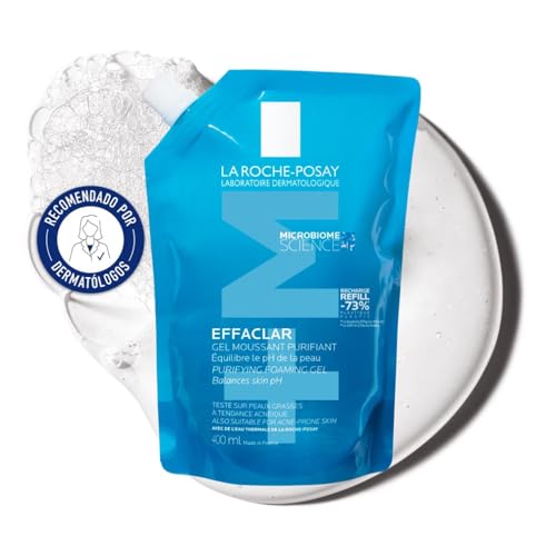 La Roche Posay Gel Limpiador, Para Pieles Grasas con Tendencia Acneica, Purificante, Anti-Impurezas, Limpia Suavemente y Calma, Fórmula sin Jabón, Effaclar +M, Eco-recarga 400 ml