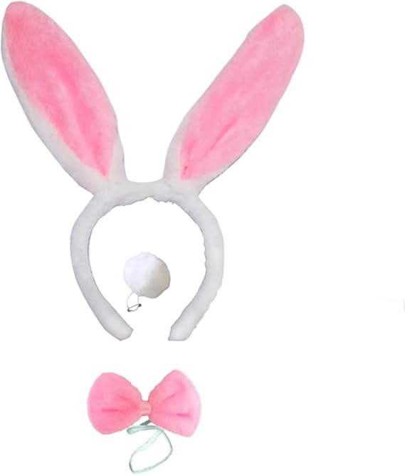 Hoofdband met konijnenoren, 3 sets konijnenoren hoofdband en staart, vlinderdas voor volwassenen en kinderen, cosplay, Kerstmis, feest
