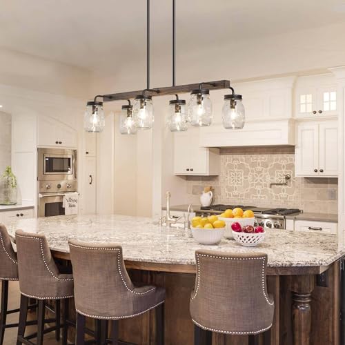 LOG BARN Farmhouse Chandeliers for Dining Room, 6-Light Rustic Dining Room Kitchen Chandelier Over Table, 27.5" L Mason Jar Faux Wood Kitchen Island Lighting by LOG BARN - Image 4