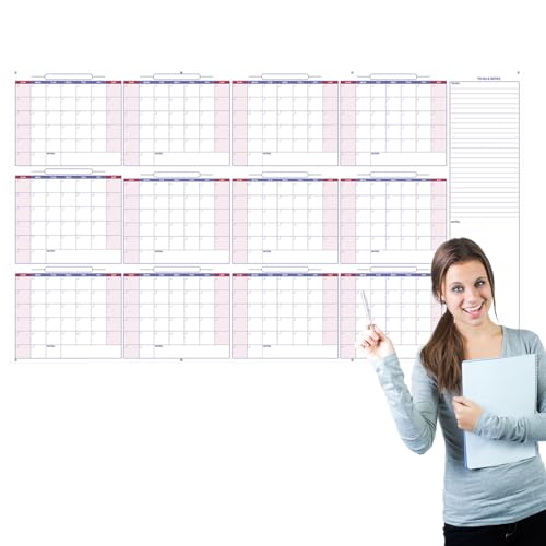 Calendario de borrado en seco, calendario seco borrado en seco, 34.2x60inch Planificador de pared mensual Recordatorio blanco | Herramienta de organización ejercitable reutilizable para el hogar