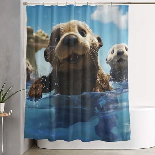 Rideau de douche imperméable loutre 183x183 cm avec 12 crochets - 2