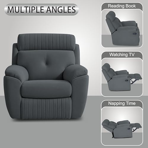 Image of Adorn India Premium Majestic 1 Seater Recliner Manual Sofa Chair | Dark Grey Suede Velvet Fabric | Soft Padded Back Rest & Handrest | Living Room Recliner Chair | 3 Years Warranty