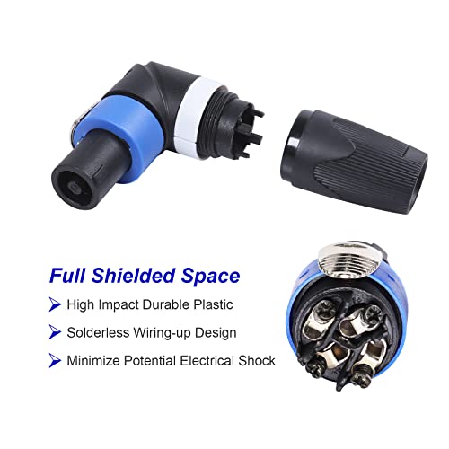 Image of HBU 2 Sets Speakon Connector Kit - 2pcs 4 Pole Angled Speakon Connectors & 2-pcs 4 Pin Panel Mount Chassis Socket - Twist Lock for NL4FC, NL4FX, NL4FRX, NL4MPR Adapter Plugs