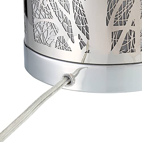 360 Lighting Marin Modern Table Lamps With Nighttight 24 1/2" High Set Of 2 Laser Cut Silver Metal White Tapered Drum Shade Decor For Bedroom Living Nightstand Bedside Office Kids Room #TOP5