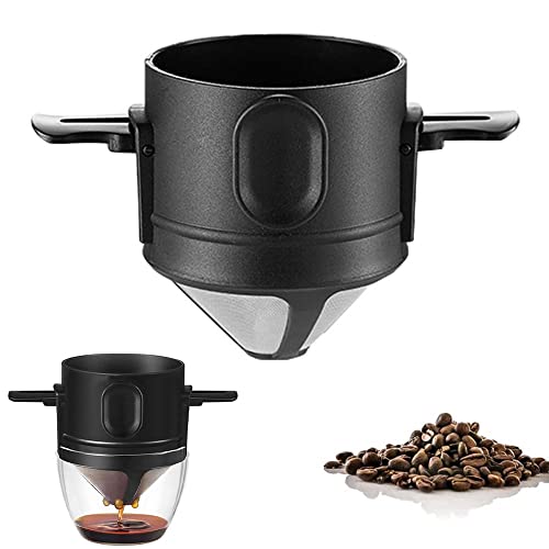 Filtro De Café De Acero Inoxidable, 3.0*4.7*2.6inch Filtro De Café De Mano, Filtro De Café Permanente, con Filtro De Doble Capa, para Usar En Casa, Oficina, Viajes, Viajes De Negocios (Negro) Cover