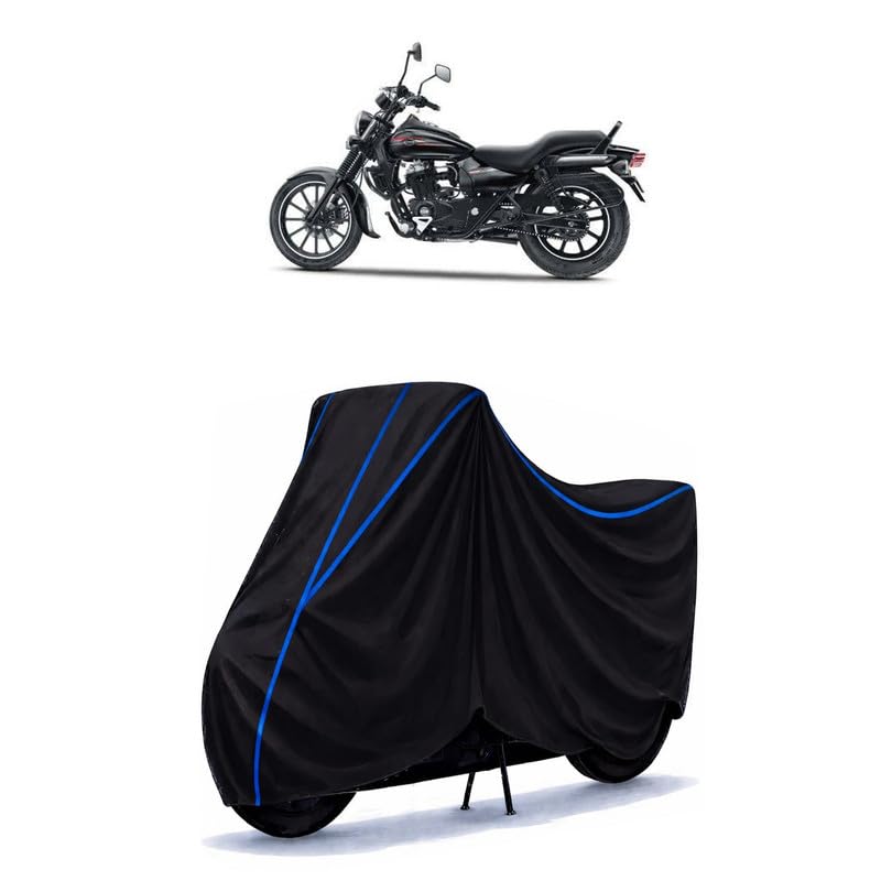 Image of Bajaj Avenger 400 Bike Cover Water Resistant Universal Motorcycle Rain | Heavy Duty UV Protection, Dust, Scratch Indoor Outdoor All Weather with Black Blue Piping Elastic