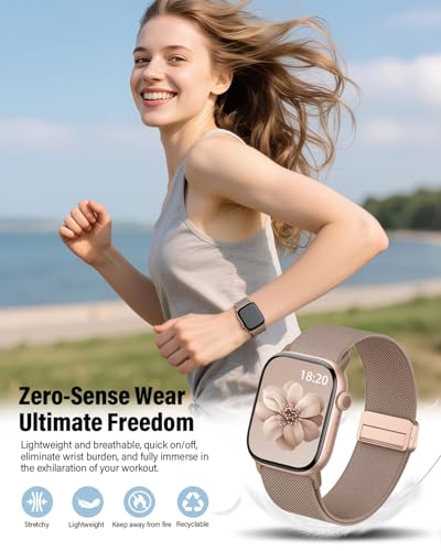 Image of Stretchy Band Compatible with Apple Watch Bands 40mm 38mm 41mm 42mm 44mm 45mm 46mm 49mm Women Men,Strong Magnetic Clasp Elastic Sport Strap for iWatch Series 11 10 9 8 7 6 5 4 3 2 1 Ultra SE /Pink Sand