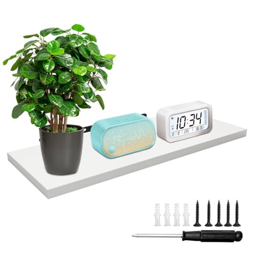 MIUUIPI Wandregal, 1er-Set Schweberegal, 40cm Regal Wand, Wandboard, Wandregalen Holz Hängeregale zur Wandaufbewahrung, Bücherregal Wand Gewürzregal, Wanddeko Wohnzimmer, Küche, Büro, Weiß