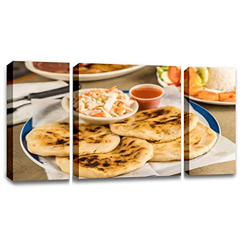 Kitchen Pictures Wall Decor 3 Pieces A dish of pupusas and others mexican food on the table Canvas Wall Art Painting On Canvas Stretched Framed Home Decor for Restaurant Ready to Hang
