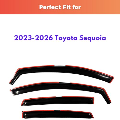 Image of KPY Rain Guards Fit for 2023-2026 Toyota Sequoia, in-Channel Window Visors Vent Wind Deflectors 4PC, Car Accessories for 23-26 Sequoia