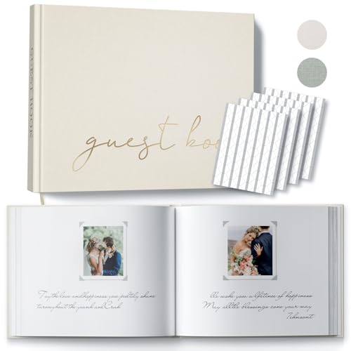 BVSSX Wedding Guest Book With Clear Photo Corners Stickers - Linen Photo Guestbook to Sign at Bridal Shower or Wedding Reception Party - 100 Pages by BVSSX - Used condition - CA$36.03