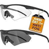 HTS HUNTERSKY S53 Anti Fog Tactical Shooting Range Clear & Tinted Safety Glasses 2 Pairs Ballistic...