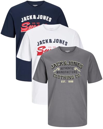 JACK & JONES Herren 3er-Set T-Shirts aus Baumwolle (Regular Fit Pack 2, M)