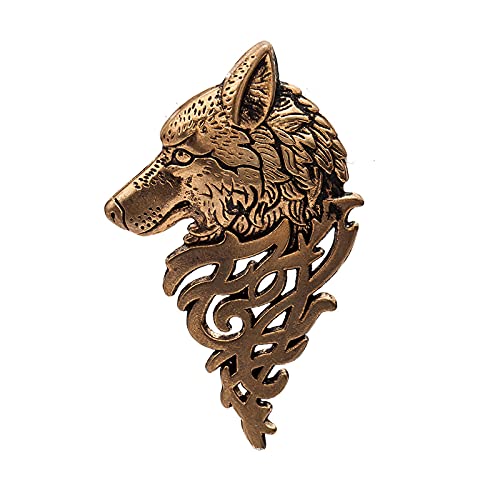 coadipress Vintage Bohemian Wolf Pin Brooch Fashion Animal Dire Wolf Head Coyote Antique Retro Lapel Brooches Badge Men's Suits Buckle Neckwear Accessories (Ancient Gold)