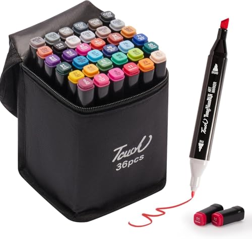 Image of FINEMOE Dual Tip Marker Set of 36 Alcohol Markers with Portable Storage Bag, Waterproof Sketch Pens for Kids, Artists & Students, Quick-Dry Colour Art Kit for Drawing, Journaling, Gifts for Girls (36)
