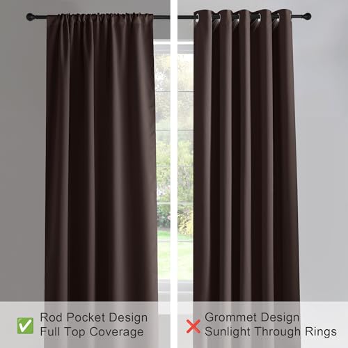 PONY DANCE Blackout Curtain Panels - Light Block Thermal Insulated Curtains with Rod Pocket Home Decoration Energy Saving for Bedroom Living Room, 52 x 72 inches, Chocolate Brown, 2 Panels