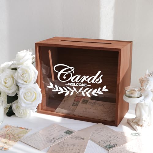 Image of OurWarm Wooden Wedding Card Box with Slot, Money Gift Card Box for Wedding Reception, Rustic Envelope Card Box Storage for Party, Birthday, Graduation, Baby Shower, Honeymoon Funds, Wedding Gift