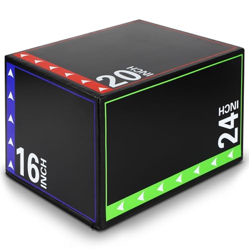 FAHKNS 3 in 1 Fitness Plyo Box,Foam Plyometric Jump Box with High Density EPE Foam,PVC Leather Cover for Fitness Training-Step-Ups,Split Squats,Dips,Box Jump