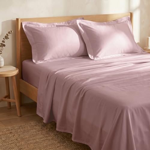 Image of Huesland Luxury 300 Thread Count 100% Pure Cotton Luxe Soft Touch Bedsheet for Double Bed King Size with 2 Pillow Covers | Cameo Pink | 108 x 108 Inches