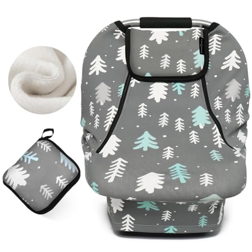 Image of ACRABROS Car Seat Covers for Babies,All Season Infant Carseat Cover Canopy for Boys and Girls,Stretchy Adjustable Peeping Window with Mesh Cover,Warm Breathable Universal, Gray