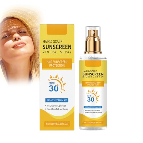 Hair & Scalp Sunscreen, Hair & Scalp Sun Protection Spray SPF30, Hair Sun Protection Spray, Non-Greasy Formula, Prevent Hair Color Fade/Dryness, Suitable for Hiking/Beach/Running (1)