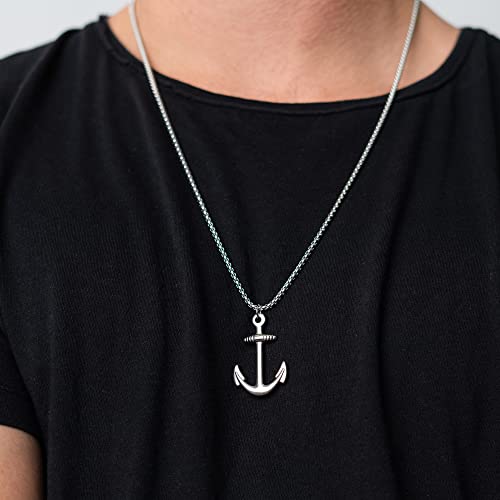 Baronyka Anchor Pendant Necklace, Stainless Steel, 24” With 2” Extension & Lobster Clasp, Silver Plated #TOP4