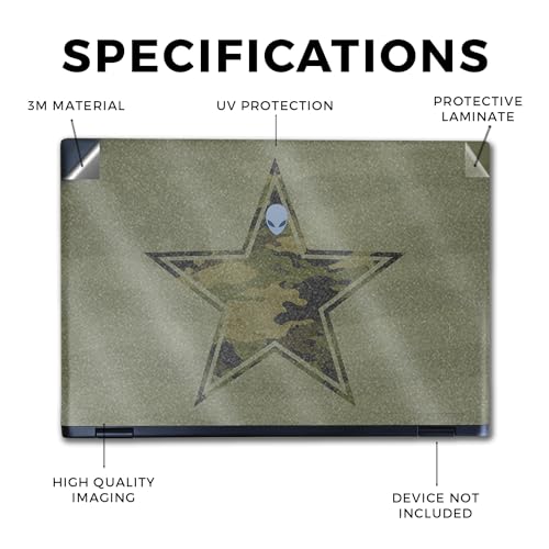 Image of Glossy Glitter Laptop Skin Compatible with Alienware M16 R2 (2024) - Army Star - Premium 3M Vinyl Protective Wrap Decal Cover - Easy to Apply | Crafted in The USA by MightySkins