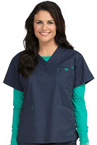 Med Couture Signature Women's V-Neckline 3 Pocket Scrub Top, New Navy/Spearmint, XX-Large