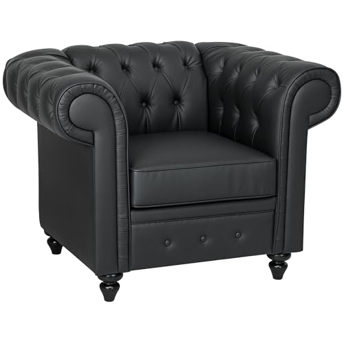 HOMCOM Divano 1 Posto Chesterfield in Pelle Finta PU, Divanetto Imbottita Capitonné Stile Classico con Gambe in Legno di Caucciù, Divano da Camera da Letto, Salotto e Soggiorno, 105x86x79 cm, Nero HOMCOM Divano 1 Posto Chesterfield in Pelle Finta PU, Divanetto Imbottita Capitonné Stile Classico con Gambe in Legno di Caucciù, Divano da Camera da Letto, Salotto e Soggiorno, 105x86x79 cm, Nero