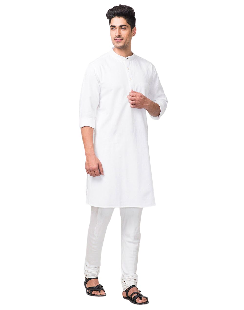 White Cotton Comfort Fit Solid Long Kurta-image-36