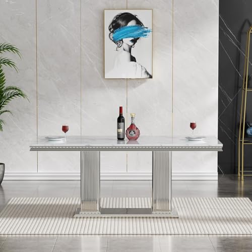68'' Luxury Faux Marble Dining Room Table for 4-6, Modern