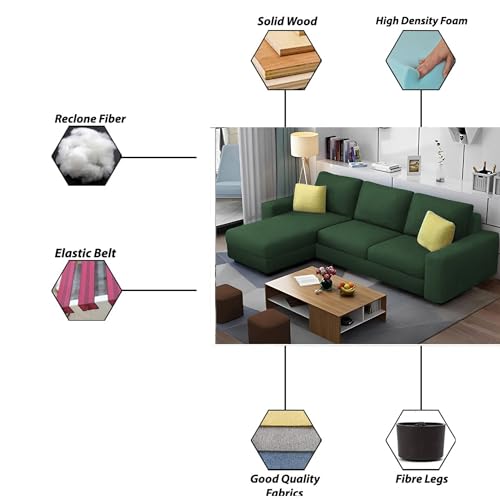 Image of Orland 4 Seater LHS L Shape Sofa Set for Living Room | Color - Green | Premium Fabric Sofa