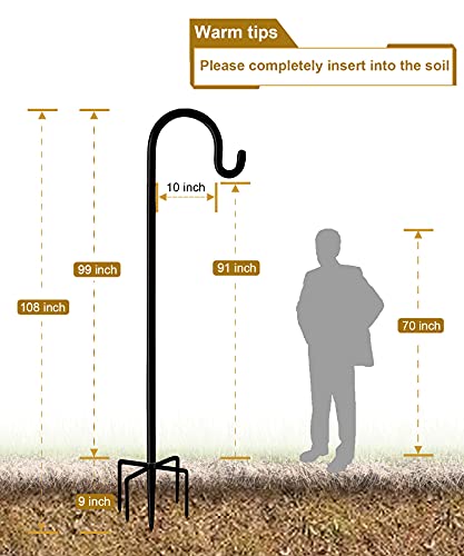 Derkniel Shepherd Hook 108 Inch Tall Heavy-Duty Metal Garden Hanging Pole Stake For Bird Feeder Pole Plant Baskets, Black (2 Pack) #TOP4