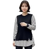 [UQQA] [これ１枚で決まる] チュニック レイヤード風 レディース ニット トップス 春秋 プルオーバー 普段着 毎日着れる 着痩せ フェミニン お散歩 オシャレ ビジネス ボリューム袖 大人かわいい ブラック M