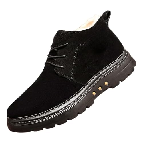 Generisch Botas de invierno para hombre, botas de invierno para hombre, forradas e impermeables sin cordones, zapatos casuales de cuero PU botas de nieve al aire libre botas de senderismo bajas