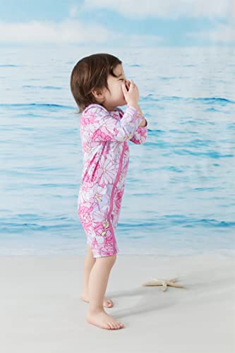 Umelok Toddler Girls Swimsuit One Piece Full Zip With Long Sleeve Upf 50+ Sun Protection Swimwear Rash Guard Shirts Pink Flower,2Y thumb #1